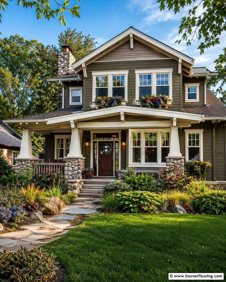 Charming Double Hung Windows - 25 Craftsman Style House Exterior Ideas for Curb Appeal