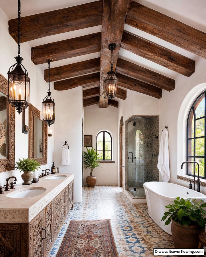Charming Exposed Beams - 30 Spanish Style Bathroom Ideas for Mediterranean Flair