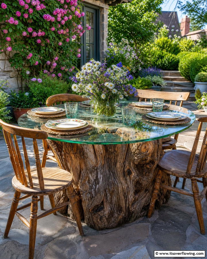 Charming Garden Table - 21 Creative Tree Stump Decorating Ideas for Rustic Accents