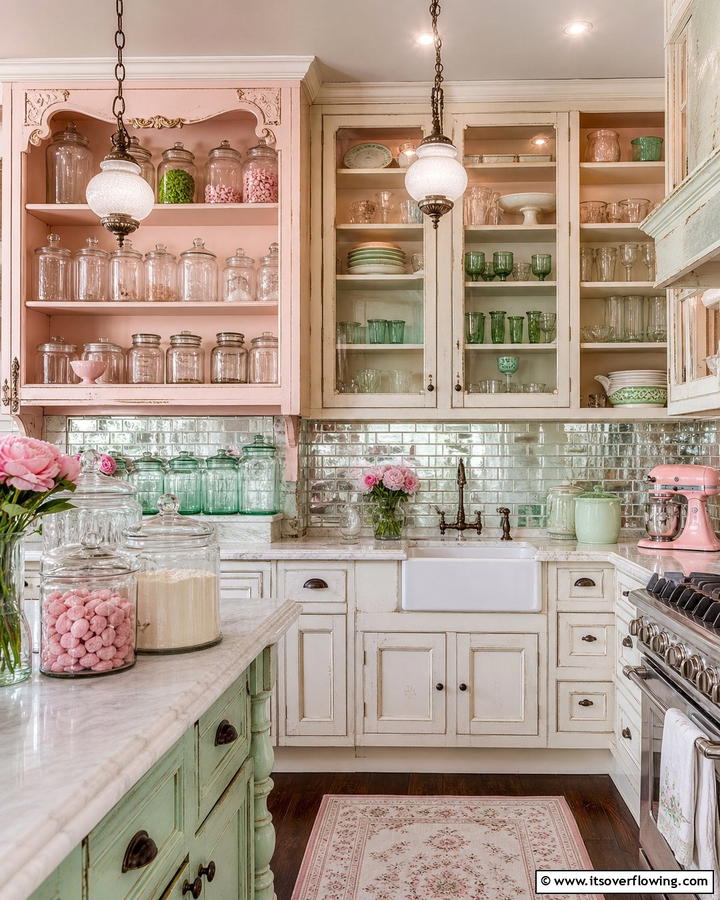 Charming Vintage Glass Counter Displays - 30 Kitchen Counter Decor Ideas to Elevate Your Space