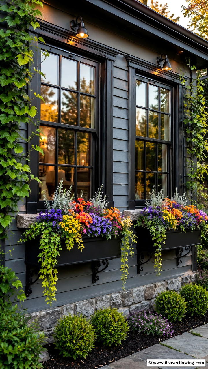 Charming Window Display - 30 Grey House With Black Trim Ideas- Bold Exterior Designs