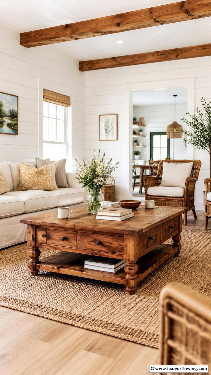 Charming Wooden Coffee Table - 30 Cottage Living Room Ideas for Cozy Home Spaces