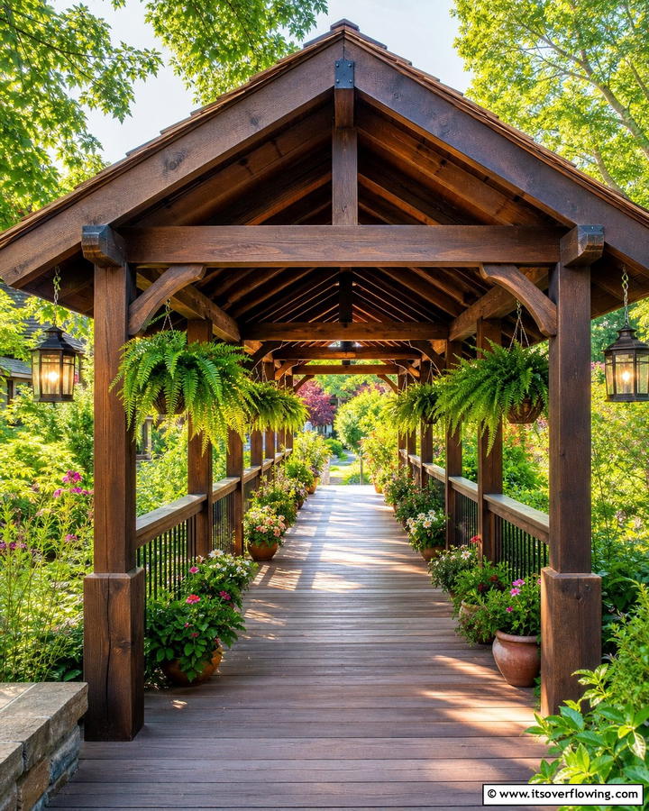 Charming Wooden Covered Path - 30 Covered Walkway Ideas for All-Weather Charm