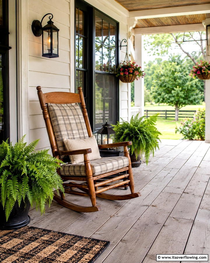 Charming Wooden Rocking Chair Nook - 30 Rustic Front Porch Ideas for a Welcoming Entryway