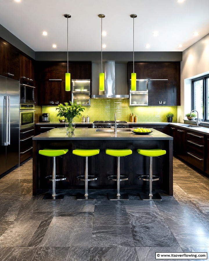 Chartreuse Highlights with Dark Oak - 25 Warm Green and Brown Kitchen Design Ideas