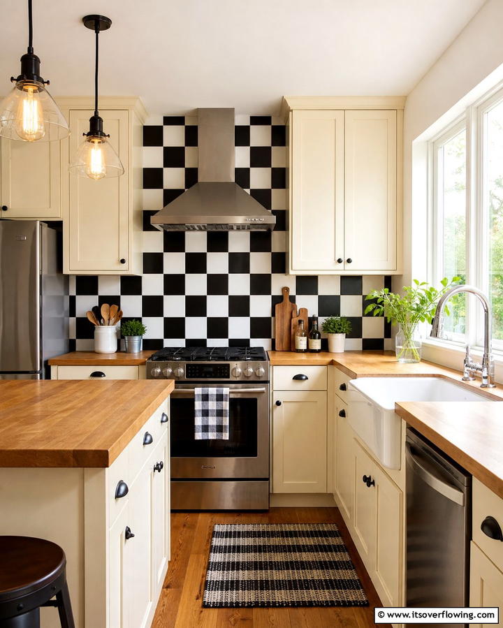 Checkerboard Charm - 25 Black and White Kitchen Backsplash Ideas