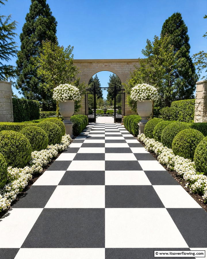 Checkerboard Design for a Bold Statement - 20 Concrete Walkway Painting Ideas for a Unique Path