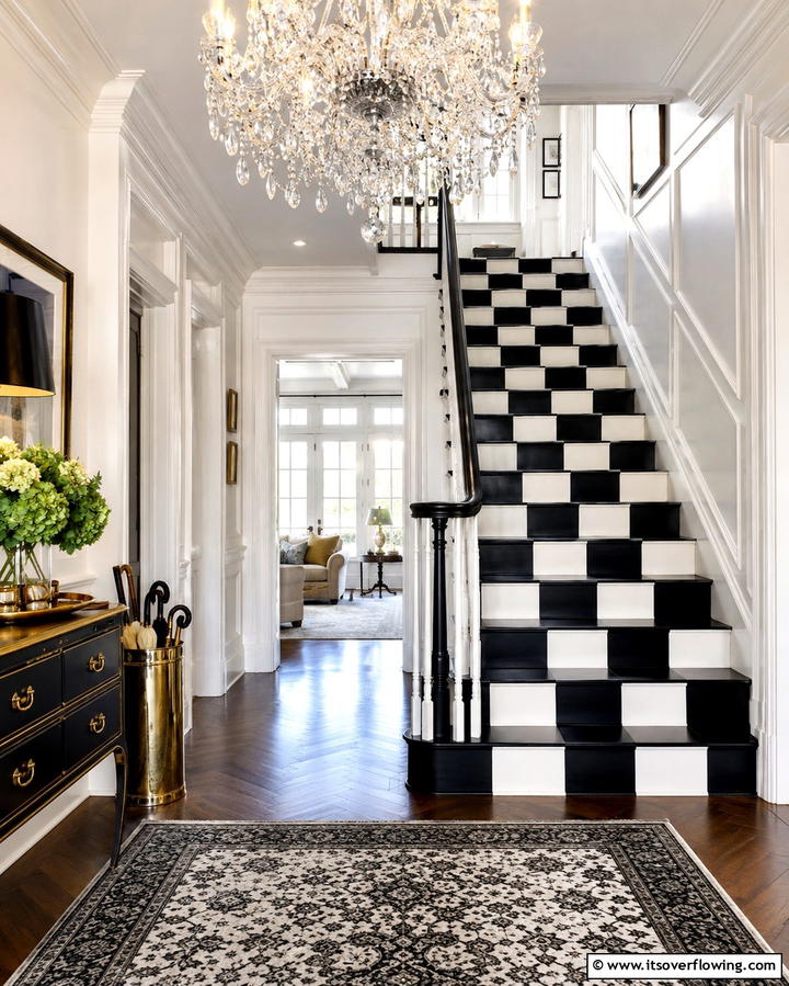 Checkerboard Design - 25 Painted Stair Ideas to Transform Your Home