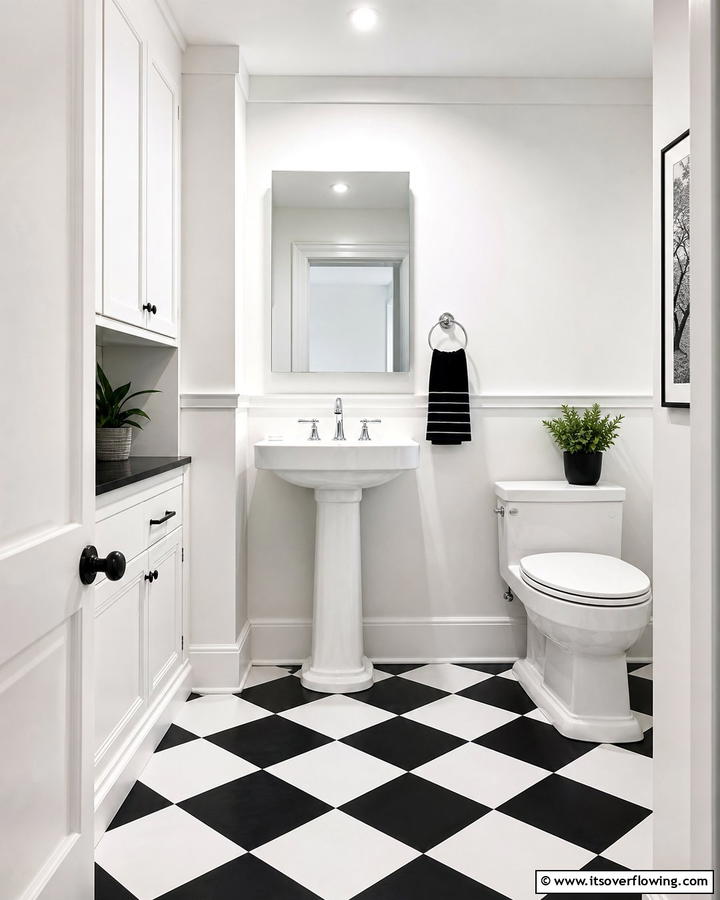 Checkerboard Floor Tiles - 20 Black and White Powder Room Ideas for a Classic Style