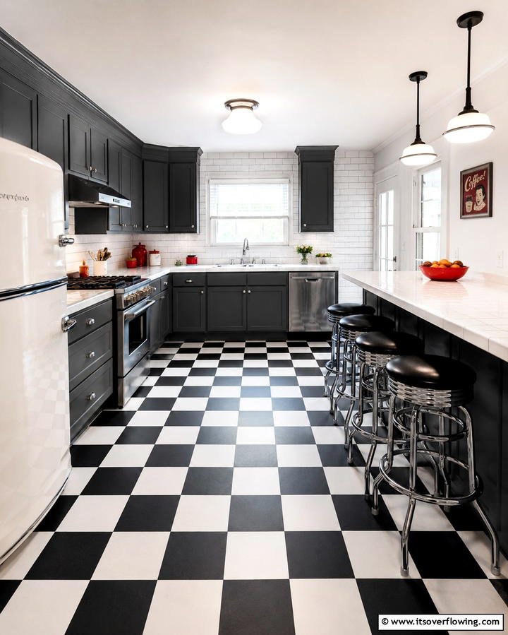 Checkerboard Flooring - 25 Vintage Kitchen Ideas for a Classic Culinary Space