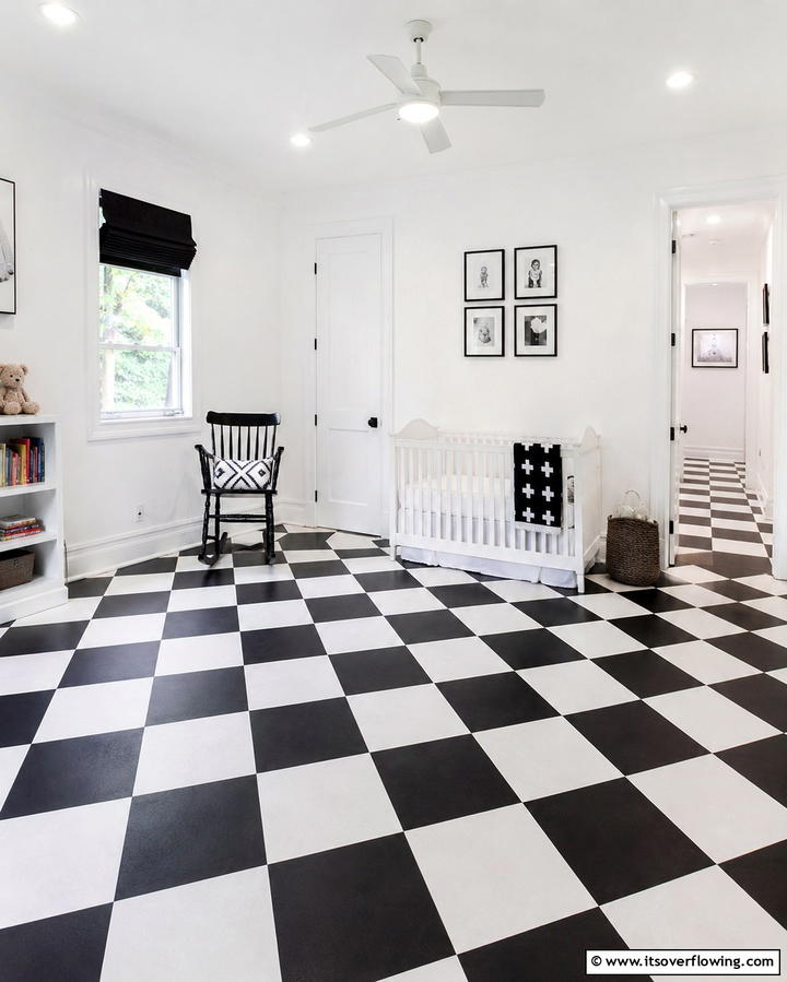 Checkerboard Flooring - 30 Chic Black & White Nursery Ideas for Modern Baby Rooms