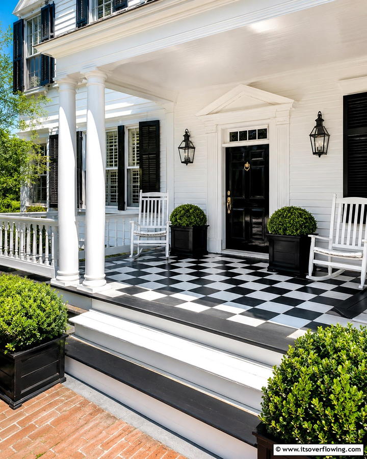 Checkerboard Flooring Design - 25 Colonial Front Porch Ideas for Timeless Charm
