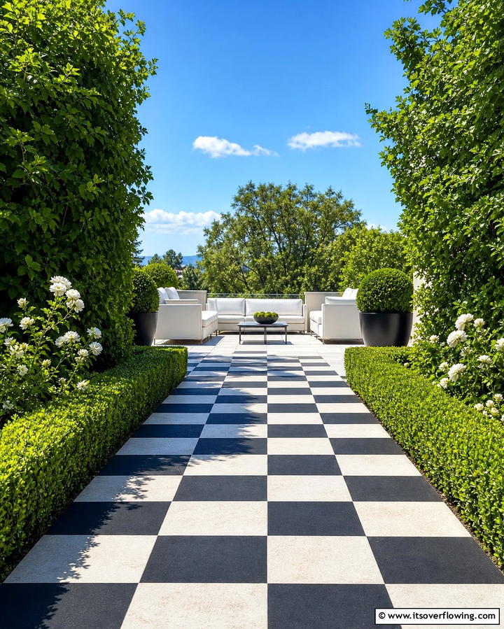 Checkerboard Pathways - 25 Black and White Patio Ideas for a Timeless Look