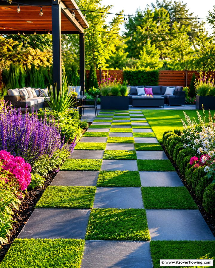 Checkerboard Paver Path - 25 Concrete Paver Walkway Ideas for Durable Design