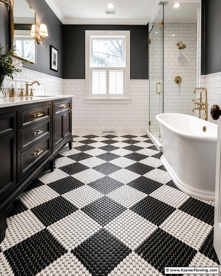 Checkerboard Penny Tile Pattern - 25 Penny Tile Bathroom Floor Ideas for a Unique Look