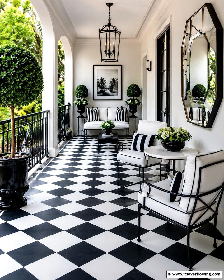 Checkerboard Tiles - 25 Balcony Tiles Ideas for Stylish Outdoor Spaces