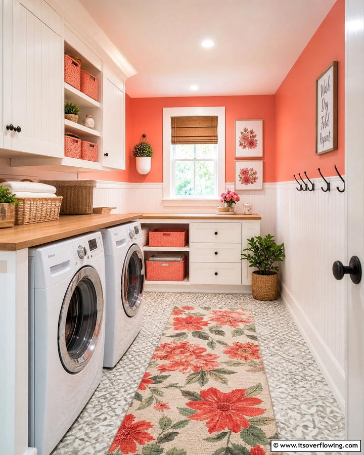 Cheerful Coral Burst - 30 Laundry Room Paint Ideas to Brighten Chore Time