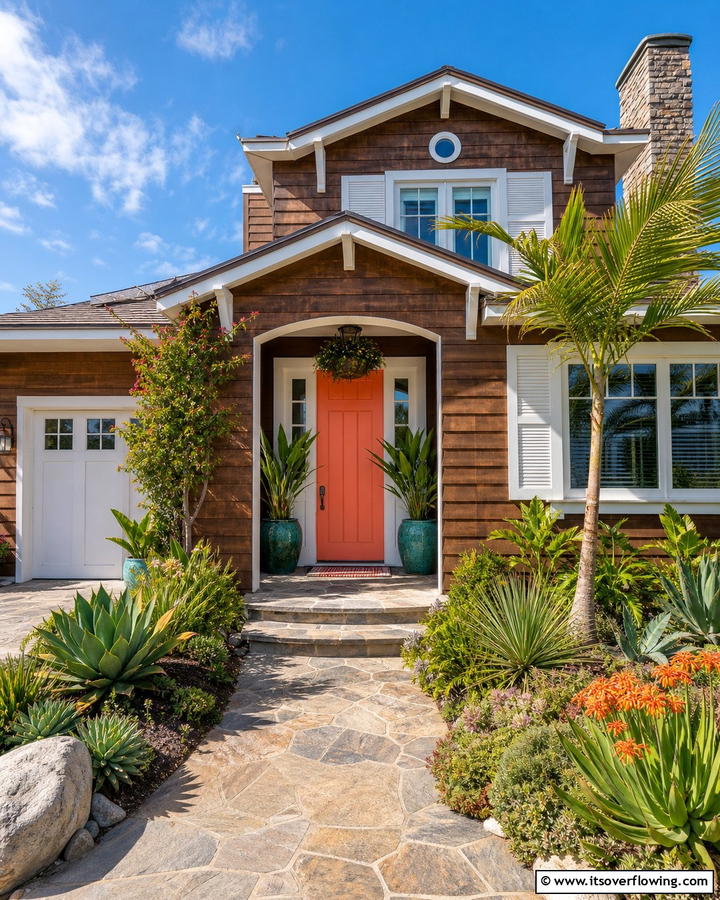 Cheerful Coral Front Door - 20 Brown House Front Door Colors for a Warm Welcome