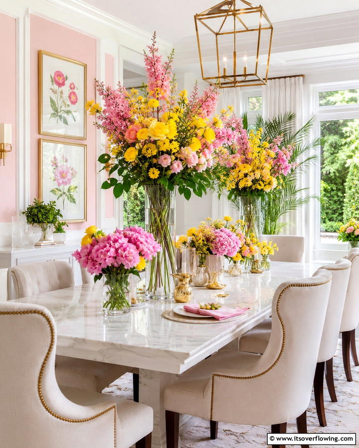 Cheerful Floral Arrangements - 30 Yellow and Pink Decor Ideas- Vibrant Home Accents