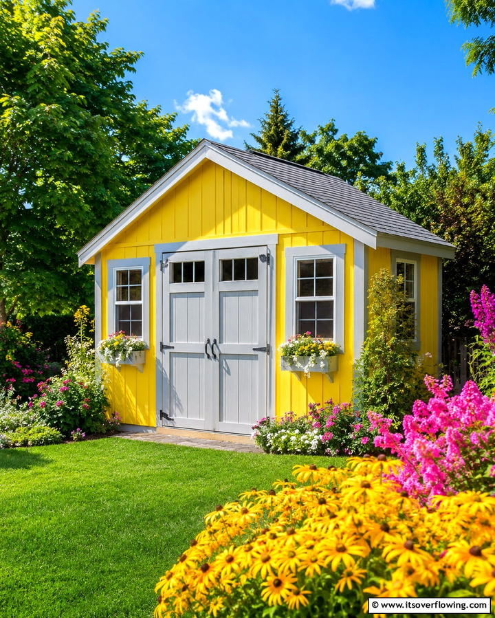 Cheerful Sunshine Yellow - 25 Shed Color Ideas to Brighten Your Outdoor Space