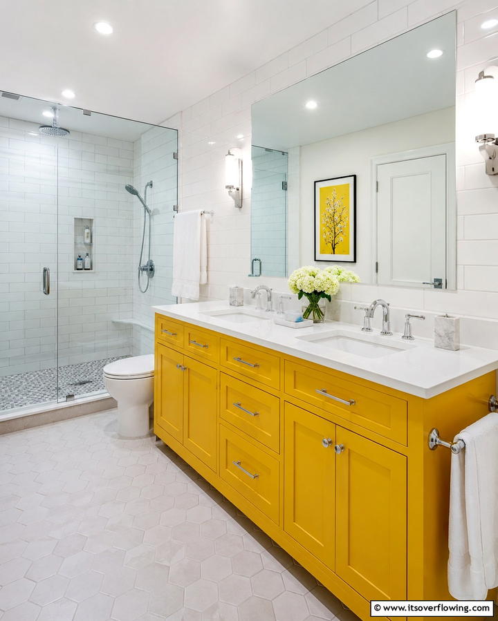 Cheerful Yellow Cabinets - 25 Bathroom Cabinet Color Ideas for a Fresh Look