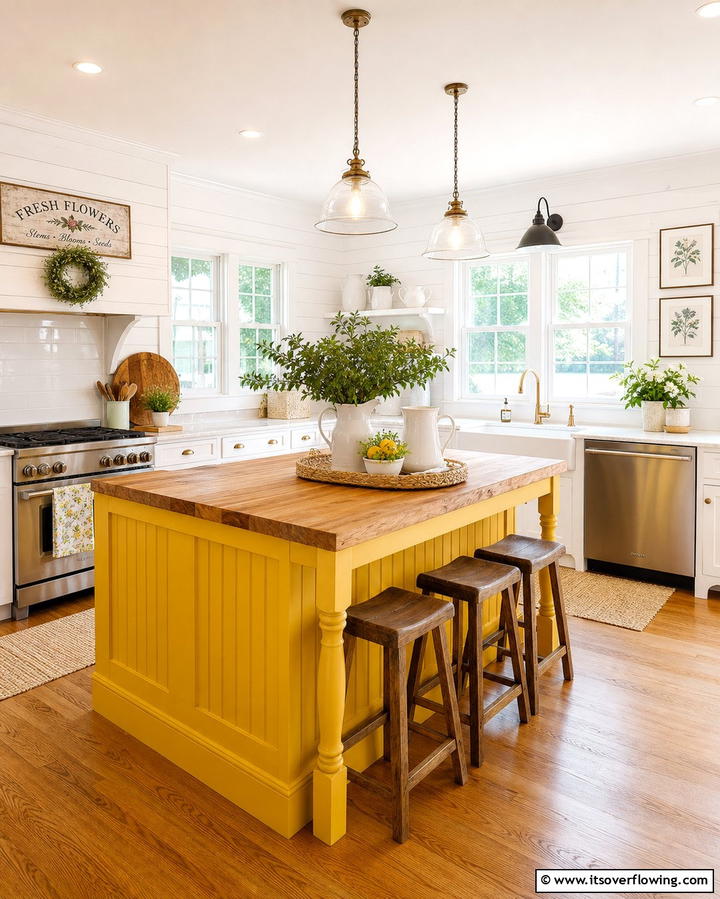Cheerful Yellow Island - 25 Kitchen Island Color Ideas to Refresh Your Space