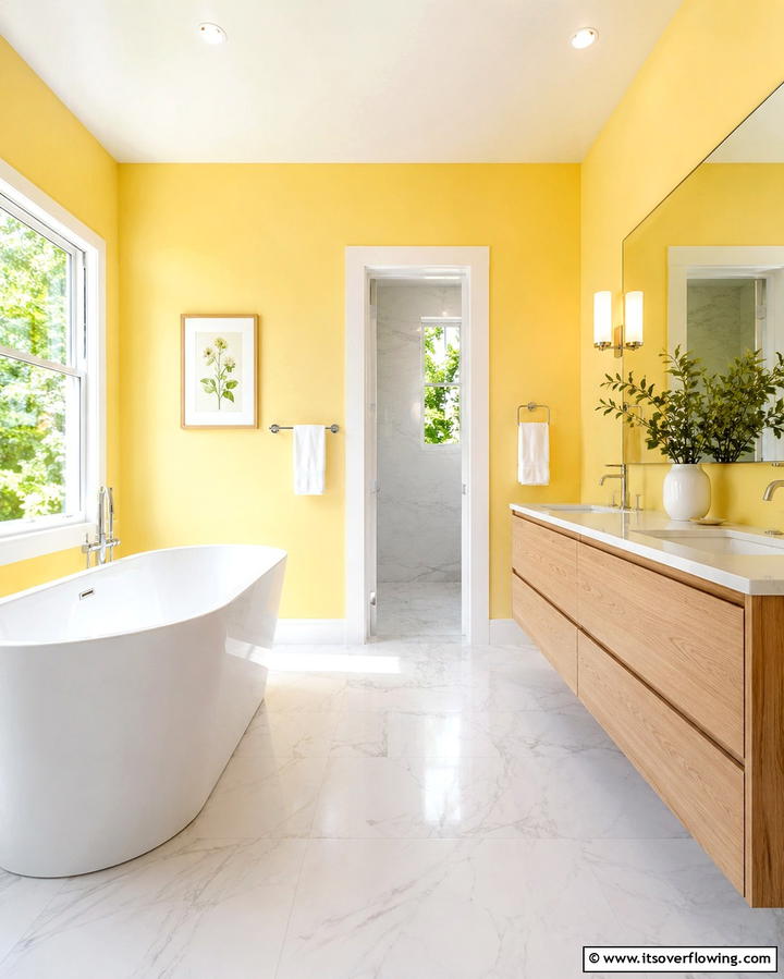 Cheerful Yellow Walls - 30 Cheerful Yellow Bathroom Decor Ideas for 2024