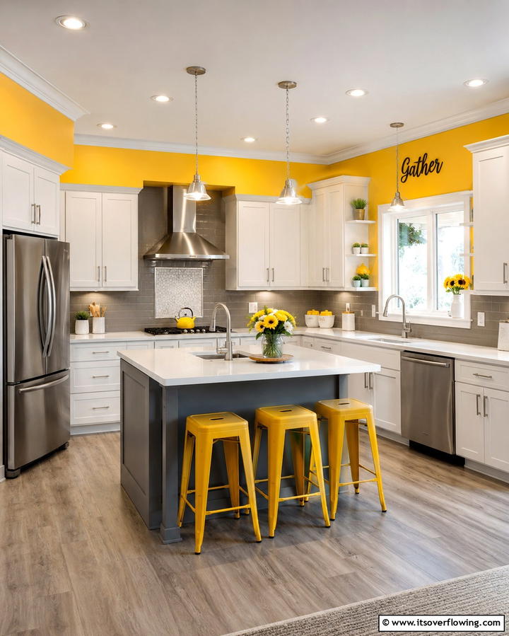 Cheerful Yellow and Gray Duo - 30 Two-Tone Wall Paint Ideas to Elevate Your Interior Design