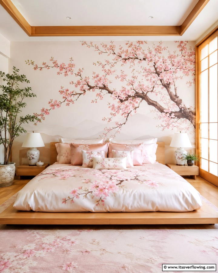 Cherry Blossom Motifs - 25 Serene Asian Bedroom Ideas for a Peaceful Space