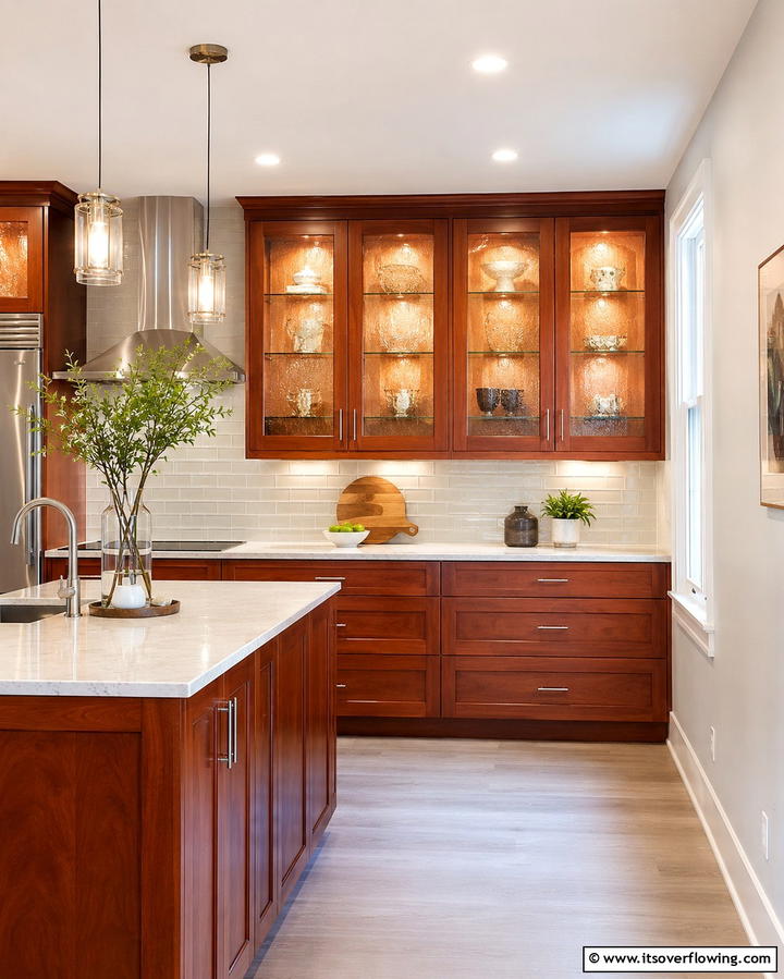 Cherry Cabinets with Glass Fronts - 25 Natural Cherry Kitchen Cabinets for a Warm and Inviting Look
