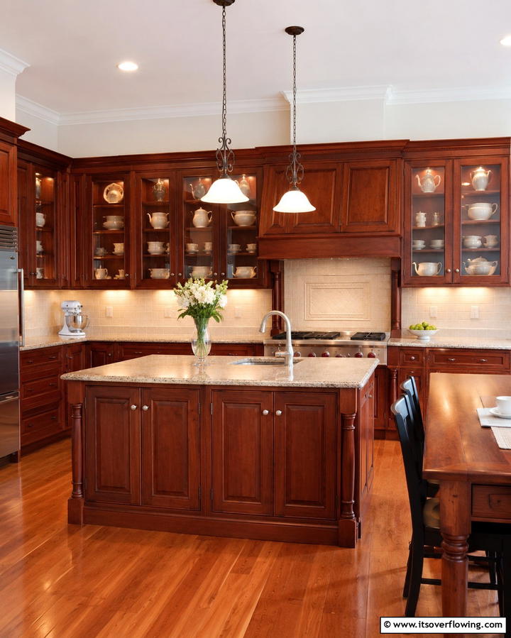 Cherry Cabinets with Glass Inserts - 25 Natural Cherry Kitchen Cabinets for a Warm and Inviting Look