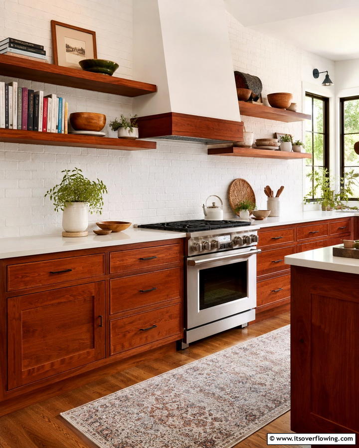 Cherry Cabinets with Open Shelving - 25 Natural Cherry Kitchen Cabinets for a Warm and Inviting Look