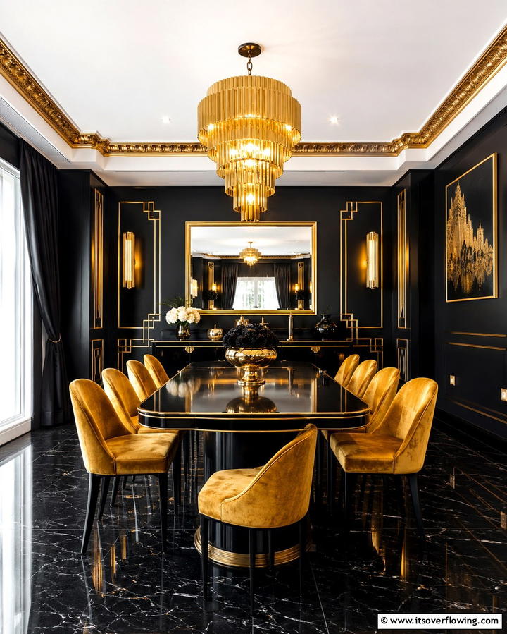Chevron FlooringExact - 25 Art Deco Dining Room Ideas for a Glamorous Space