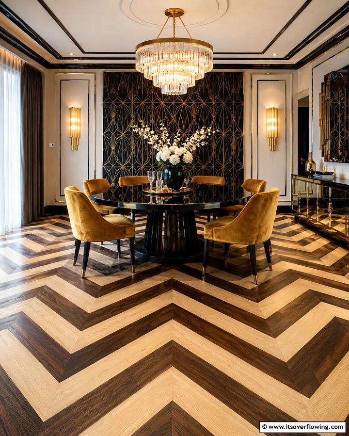 Chevron FlooringOne - 25 Art Deco Dining Room Ideas for a Glamorous Space