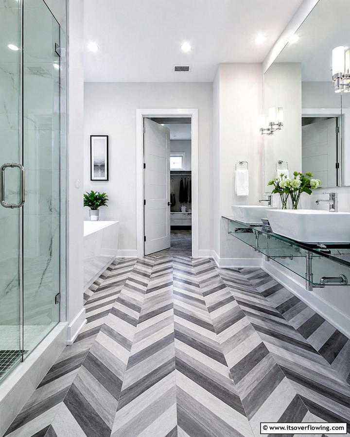 Chevron Gray Tile Floors for Dynamic Style - 30 Gray Floor Bathroom Design Ideas for Sleek Minimalism