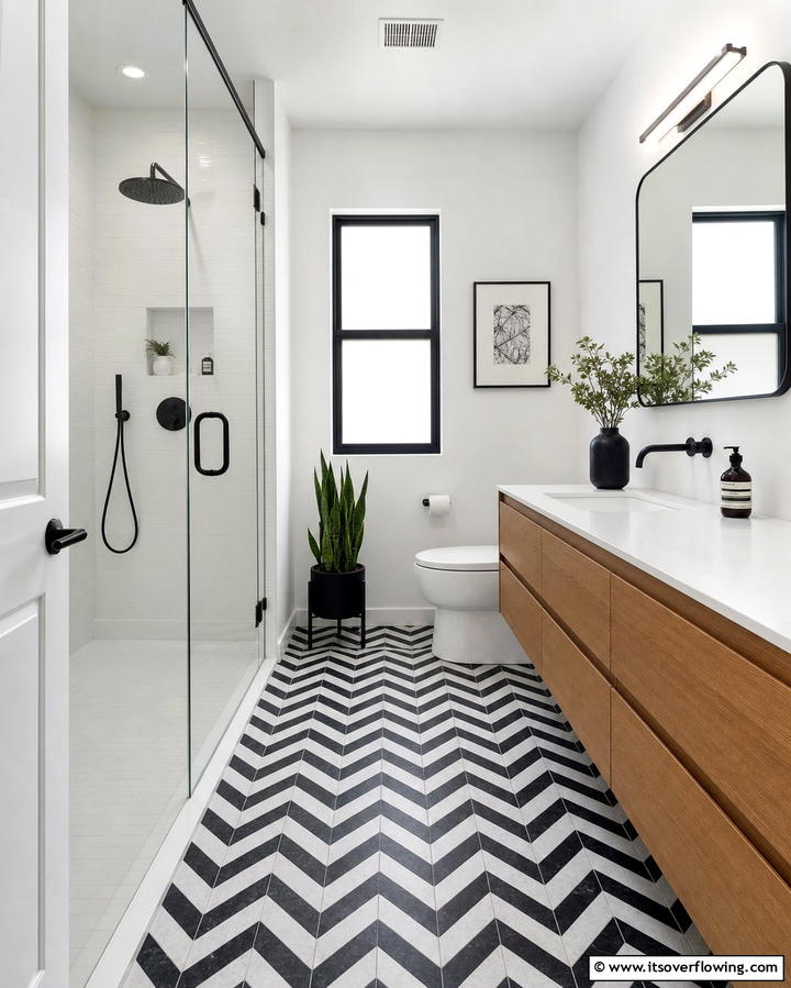 Chevron Layouts for Dynamic Appeal - 25 Bathroom Mosaic Floor Tile Ideas for Unique Style