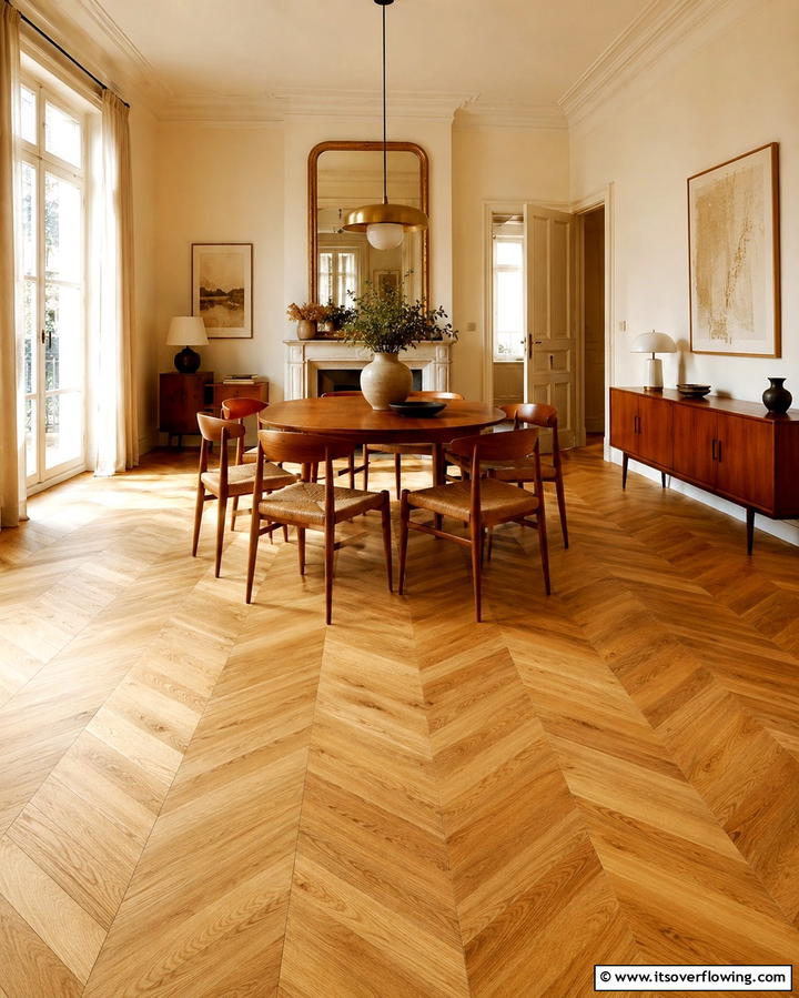 Chevron Parquet Flooring - 25 Parisian Dining Room Ideas for Elegant Spaces