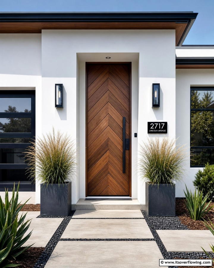 Chevron Pattern Design - 25 Stylish Brown Front Door Ideas for Your Home