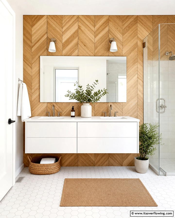 Chevron Pattern Panels for Geometric Flair - 25 Bathroom Wall Paneling Ideas for a Luxurious Look