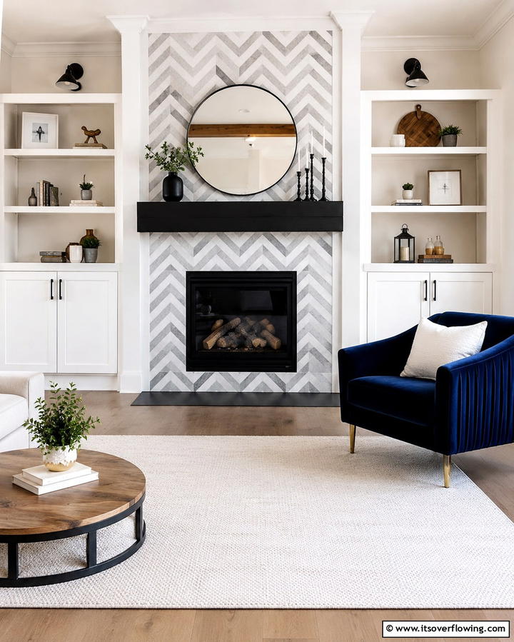 Chevron Pattern Tiles - 25 Farmhouse Fireplace Tile Ideas for a Rustic Look