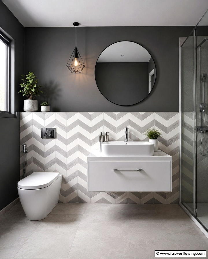 Chevron Pattern Tiles - 30 Half-Wall Tile Bathroom Ideas for Functional Style