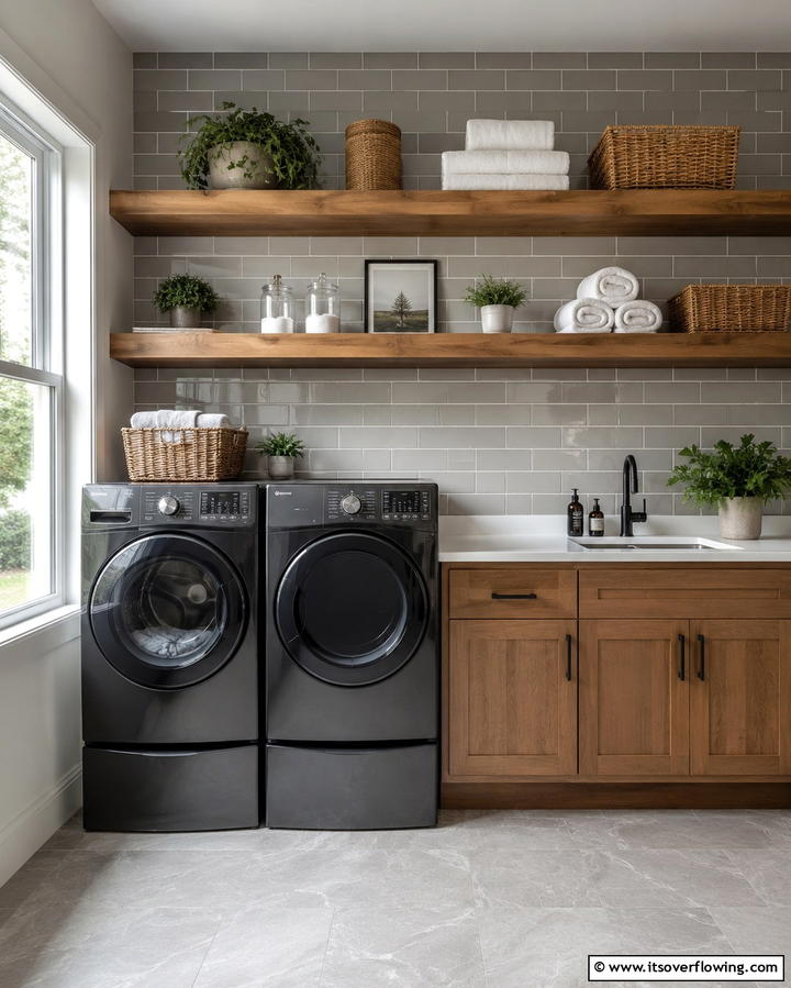 Chevron Pattern Tiles - 30 Laundry Room Tile Ideas for Durable Style Updates