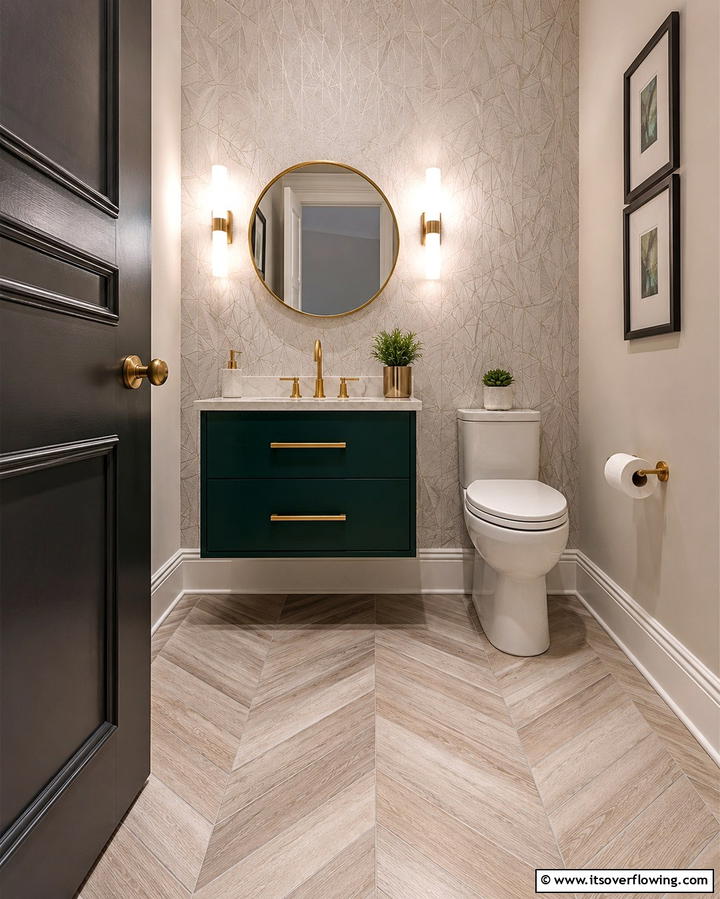 Chevron Pattern Tiles - 30 Powder Room Floor Tile Ideas for Elegant Small Spaces