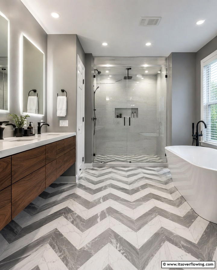 Chevron Pattern Tiles - 30 Shower Floor Tile Ideas for Slip-Resistant Style