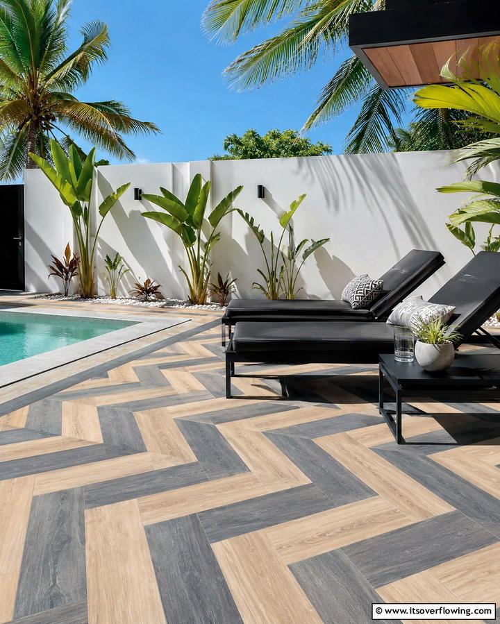Chevron Pattern Tiles for Dynamic Style - 25 Patio Tile Ideas to Upgrade Your Outdoor Flooring