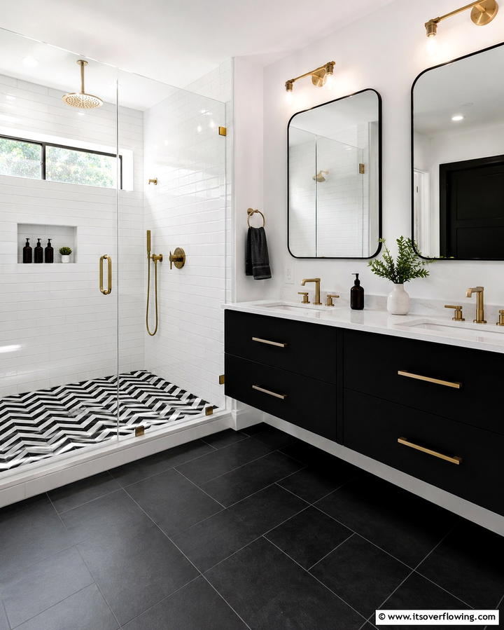Chevron Pattern Tiles for a Dynamic Look - 30 Shower Floor Tile Ideas for Slip-Resistant Style