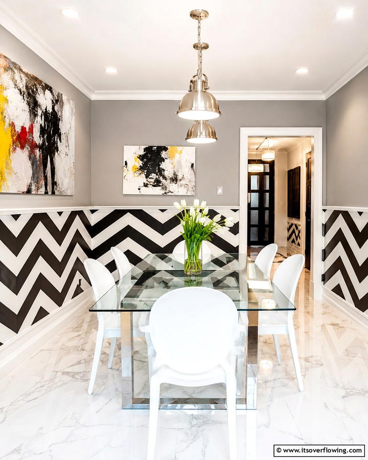 Chevron Pattern Wainscoting - 25 Classic Dining Room Wainscoting Ideas for Timeless Appeal