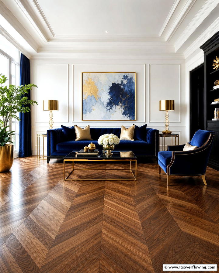 Chevron Pattern Wood Floors - 25 Living Room Wood Floor Ideas for a Warm Ambiance