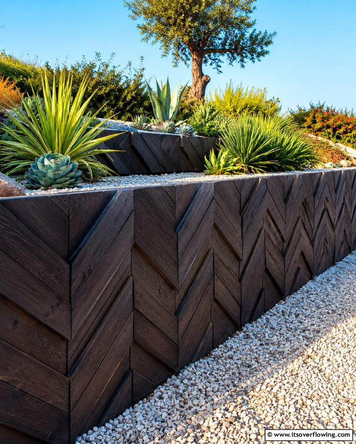 Chevron Pattern Wooden Retaining Walls - 20 Durable Wood Retaining Wall Ideas for Your Yard