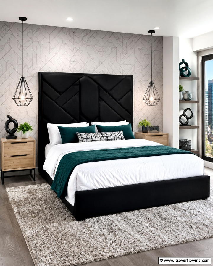 Chevron Patterned Black Headboard - 25 Black Headboard Bedroom Ideas for a Bold Statement